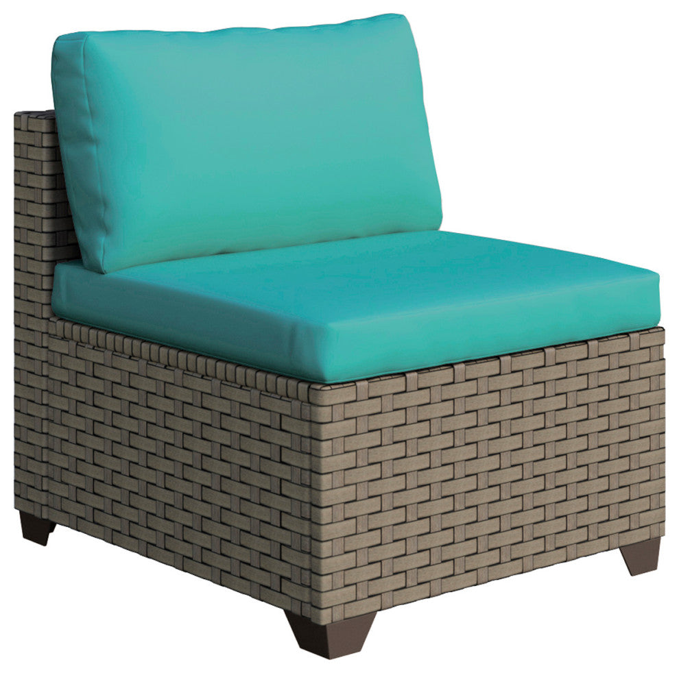 Keys 4-Piece Outdoor Conversation Set with Coffee Table in Summer Fog Wicker, Cyan