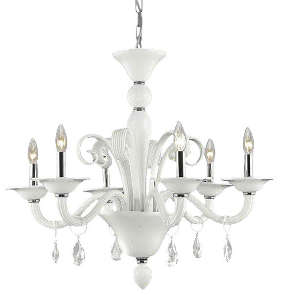 Elegant Muse Dining Room Light, White Finish With Royal Cut Crystal