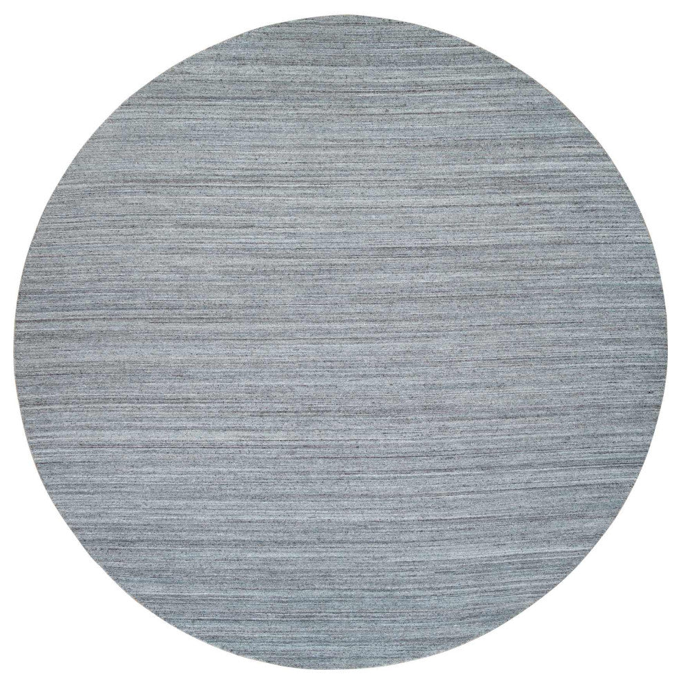 Coin Gray Hand Loomed Modern Striae Design Wool Round Oriental Rug 11'10"x11'10"