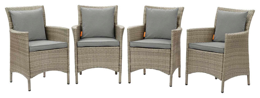 Side Dining Chair Armchair, Set of 4, Rattan, Wicker, Gray, Modern, Outdoor