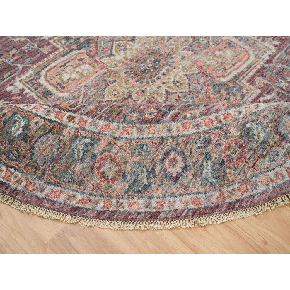 Light Burgundy Soft Wool Heriz Revival Hand Knotted Oriental Rug, 8'x8'