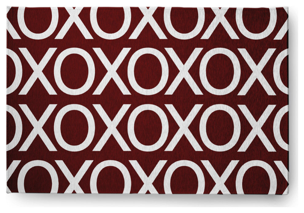 Hugs and Kisses Valentines Chenille Rug, Maroon, 4'x6'