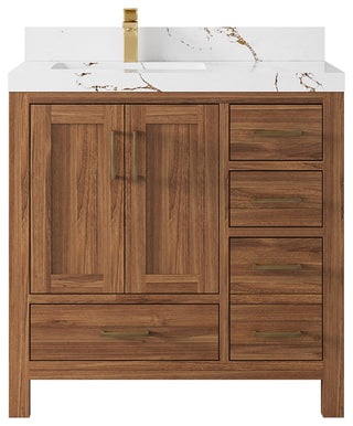 Malibu Teak 36" Left Offset Bath Vanity in Dark Natural  2" Viola Brown