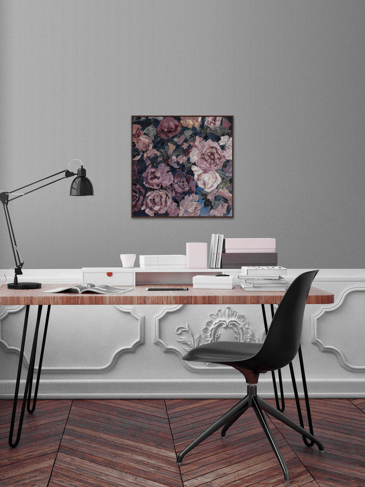 "Taupe Floral" Floater Framed Painting Print on Canvas, 24"x24"