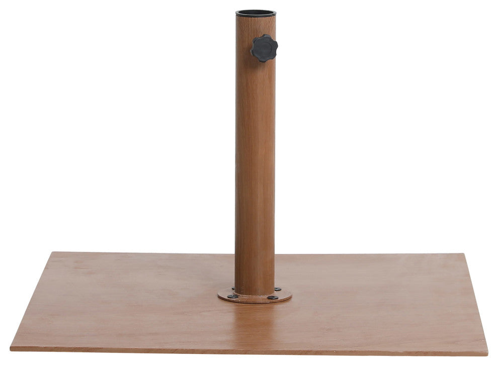 Fiji Patio Umbrella and Base, Beige, Matte White Pole, Teak Belize Base
