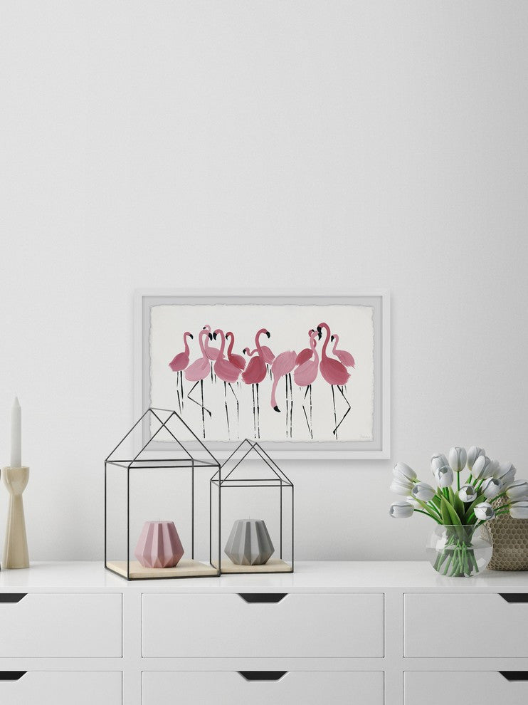 "Flamingo Squad" Framed Painting Print, 12"x8"