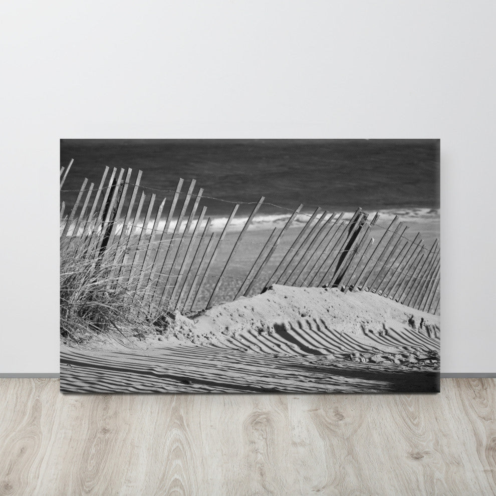 Sandy Beach Fence Coastal Landscape Photo Canvas Wall Art Print, 24" X 36"