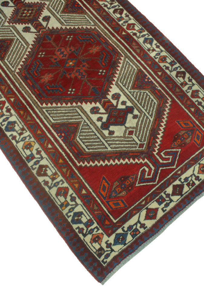 Fine Vintage Distressed Hamide Red/Ivory Runner, 3'3x10'10