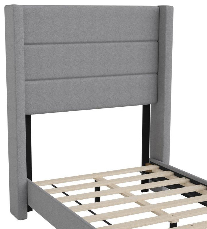 Hollis Upholstered Platform Bed with Wingback Headboard w/Mattress Foundation, Gray, Twin