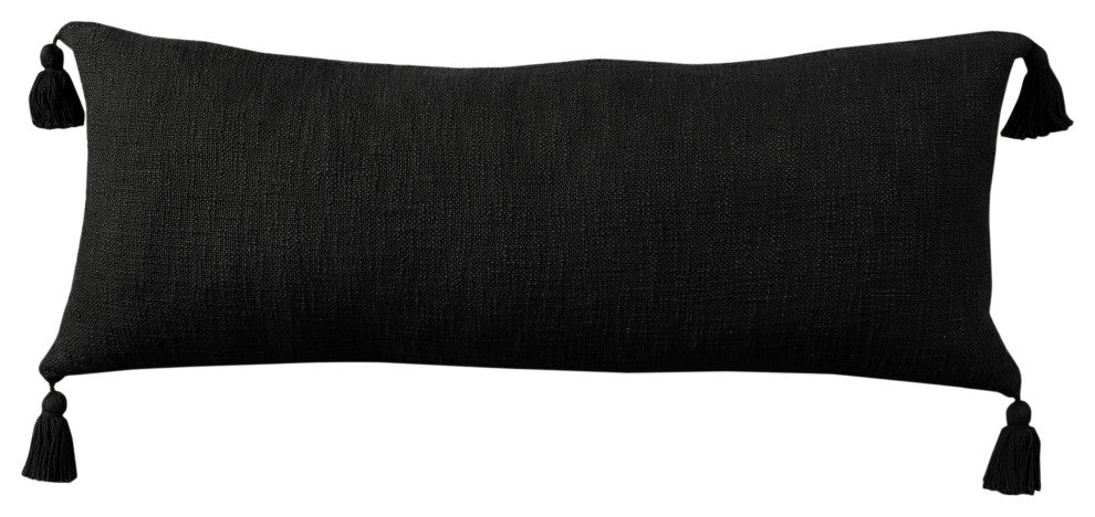 Ox Bay Handwoven Black Solid Organic Cotton Pillow Cover, 14"x36"