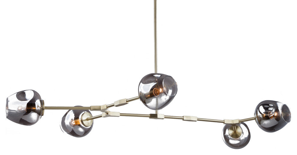Textured Smoke Glass Shade Light Fixture, Brass