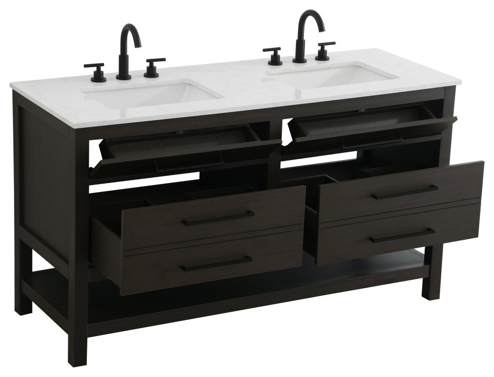 Home Living 60" Double Bathroom Vanity, Mocha Brown