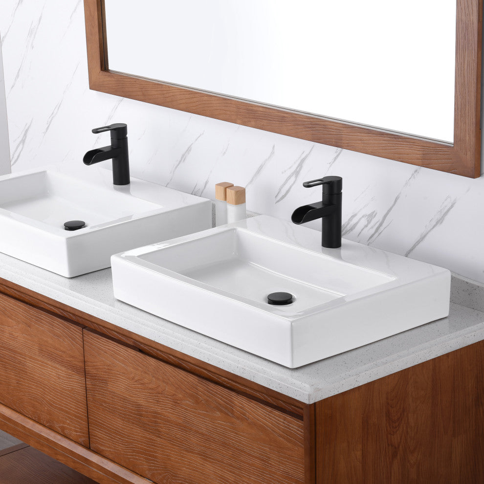 Luxier CS-021 Rectangular Bathroom Ceramic Vessel Sink Art Basin in White
