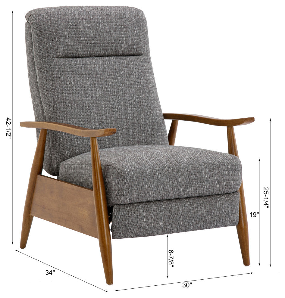 Terni Wood Arm Push Back Recliner, Performance Fabric, Ashen Gray