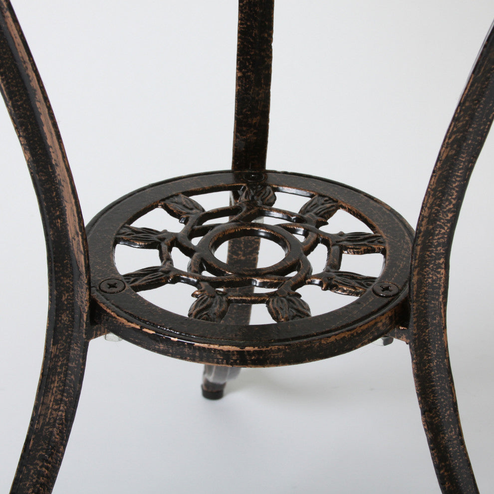 GDF Studio Nassau Outdoor Vintage Style Cast Aluminum Bistro Set with Tulips