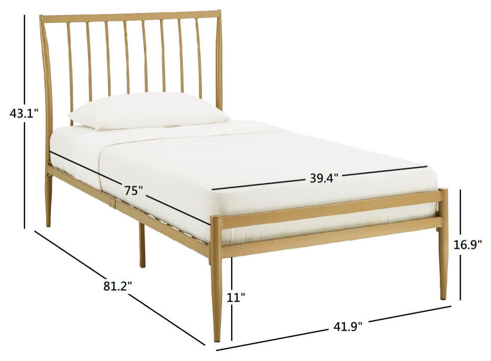 Taylor Gold Finish Metal Bed, Twin