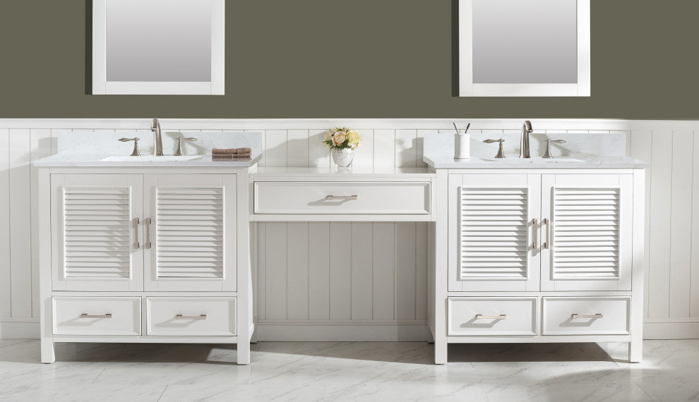 Estate Transitional White 102" Double Sink Bathroom Vanity Modular Set