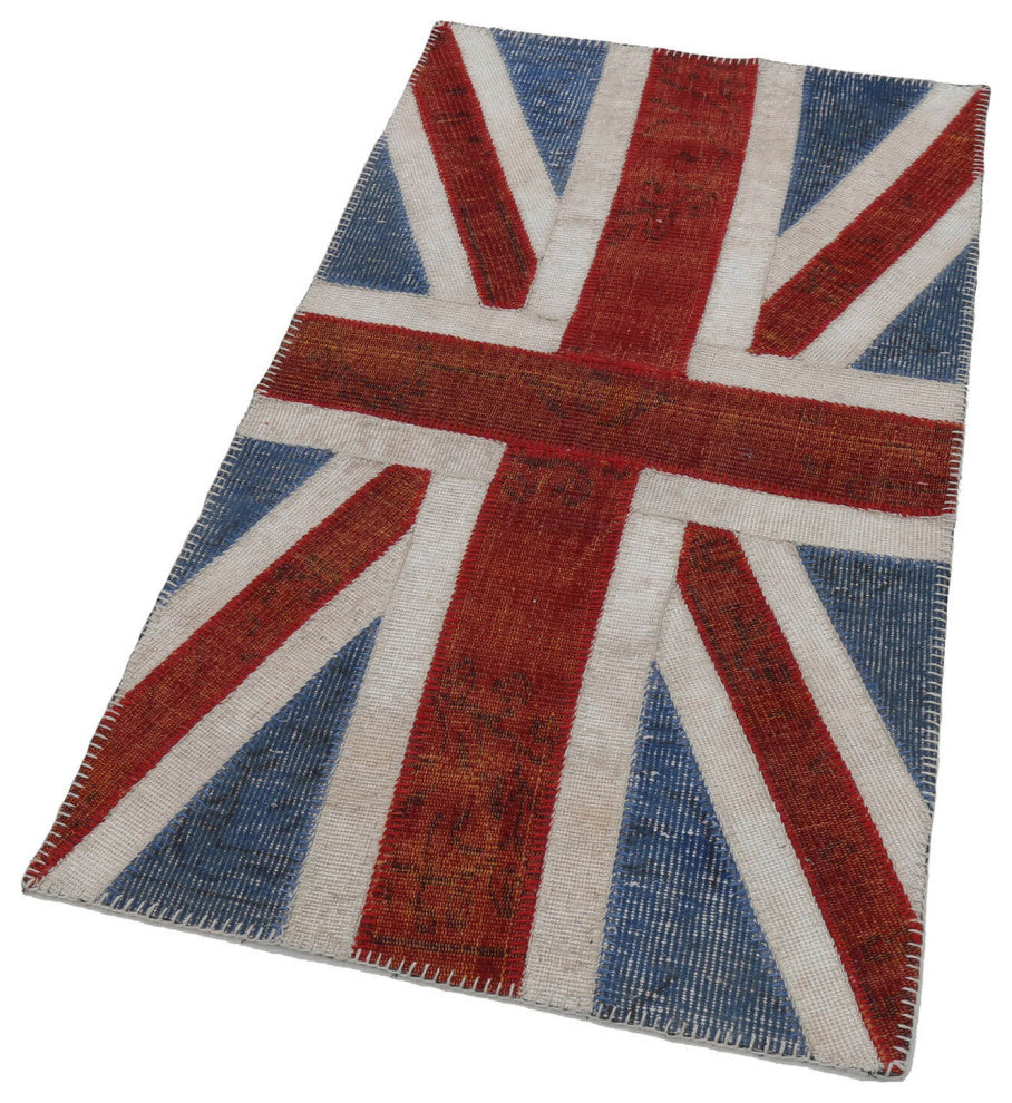 Rug N Carpet - Handwoven Turkish 2' 8'' x 4' 11'' Flag Patchwork Rug
