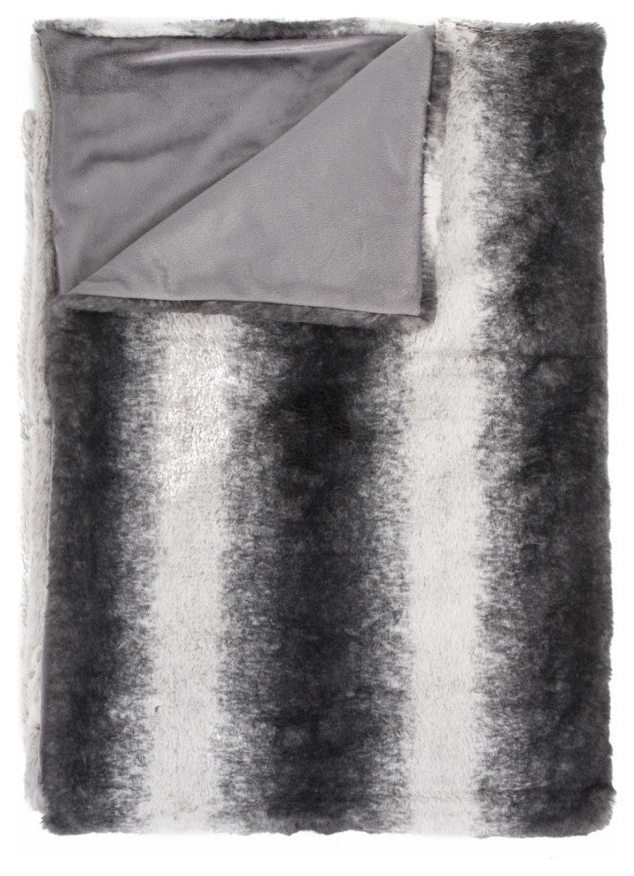50" X 70" Gray and White Faux Fur Striped Plush Throw Blanket