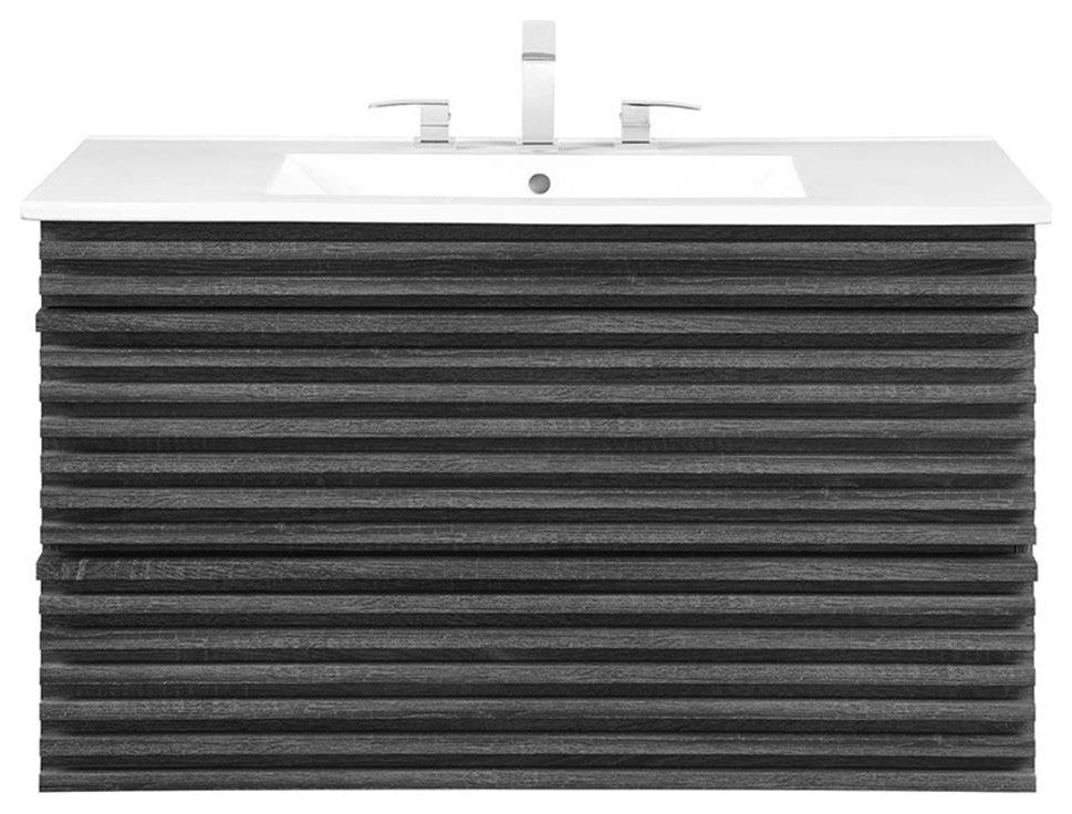 Modway Render 36" MDF Wood Wall-Mount Bathroom Vanity in Charcoal/White