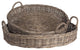 Set of 2 Rattan Cane Round Serving Trays Woven Gray Nesting Ottoman 36in Handles