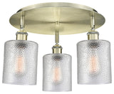 Cobbleskill-3 Light 17" Flush Mount-Antique Brass, Clear Glass Shade