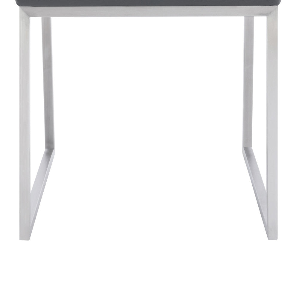 Mira Dining Chair, Gray Faux Leather, Set of 2, Brushed Stainless Steel