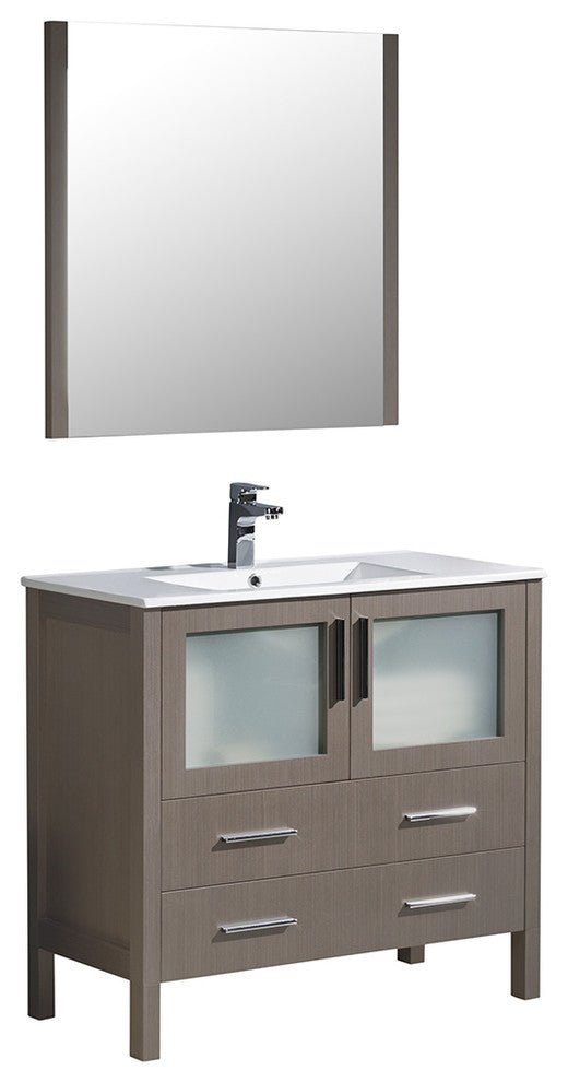 Torino 36" Gray Oak Modern Bathroom Vanity With Integrated Sink, FFT3111CH