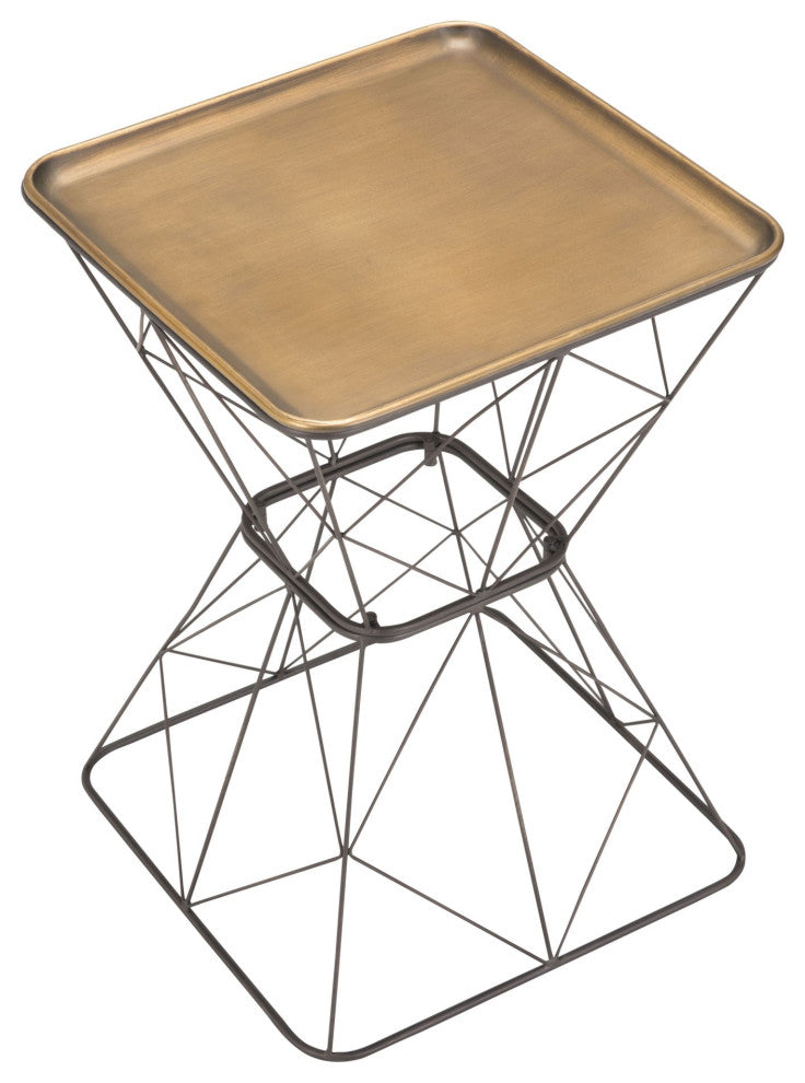 Sofa Side Table, Square, Steel Metal, Gold, Gray, Lounge Lobby Hospitality