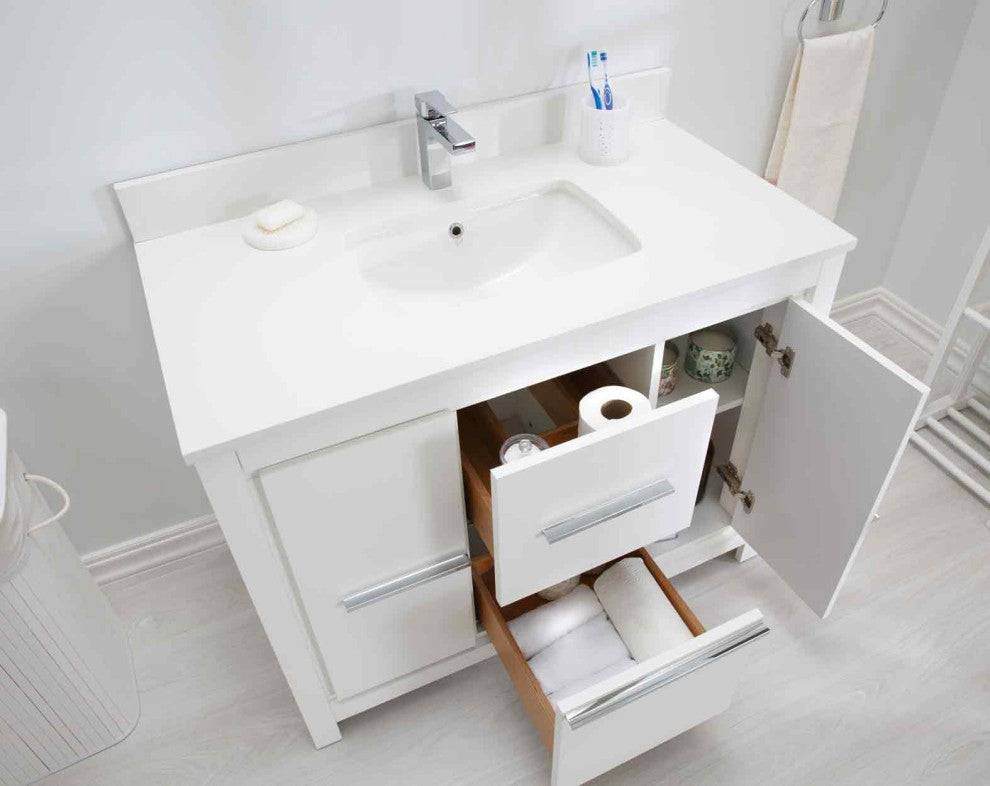 Mila Collection 42" Bathroom Vanity With Sink, Mirror, Countertop, Snow White