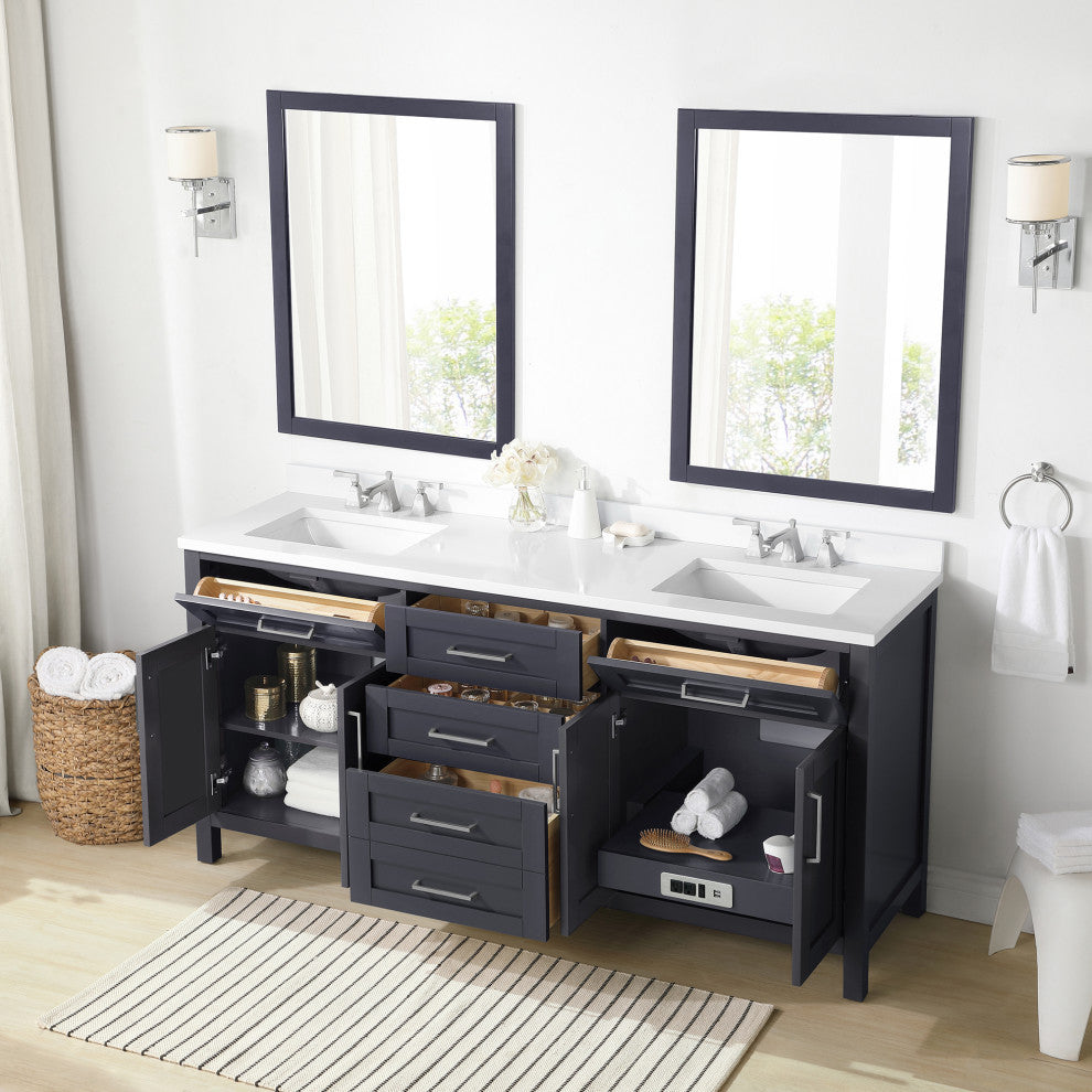 OVE Decors Tahoe Vanity With Mirror, Dark Charcoal, 72"