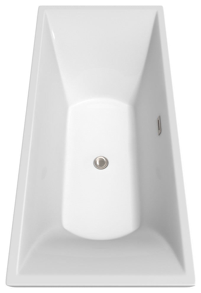 Maryam 71" Freestanding White Bathtub, Brushed Nickel Drain and Overflow Trim