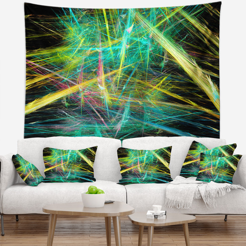 Green Yellow Magical Fractal Pattern Abstract Wall Tapestry, 92"x78"