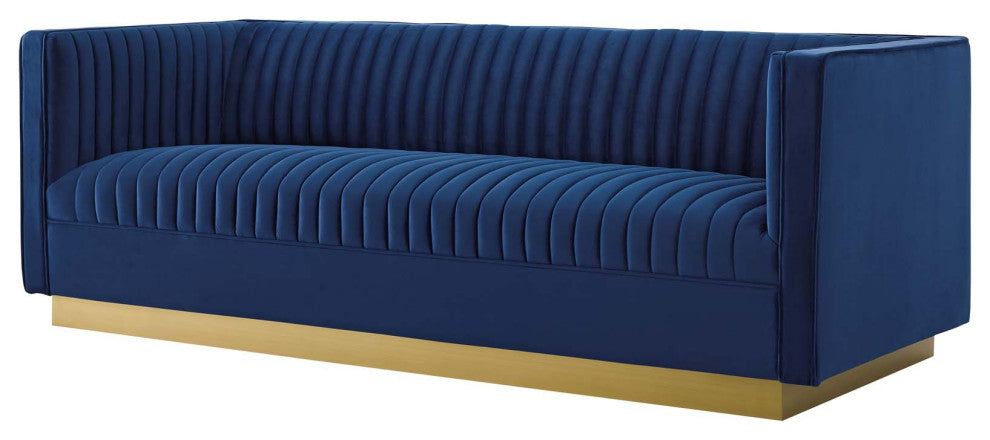 Tufted Armchair and Sofa Set, Velvet, Blue Navy, Modern, Lounge Hospitality