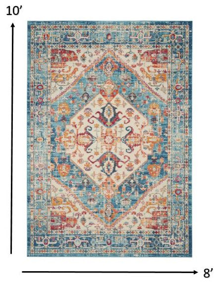8 x 10 Ivory and Light Blue Distressed Area Rug