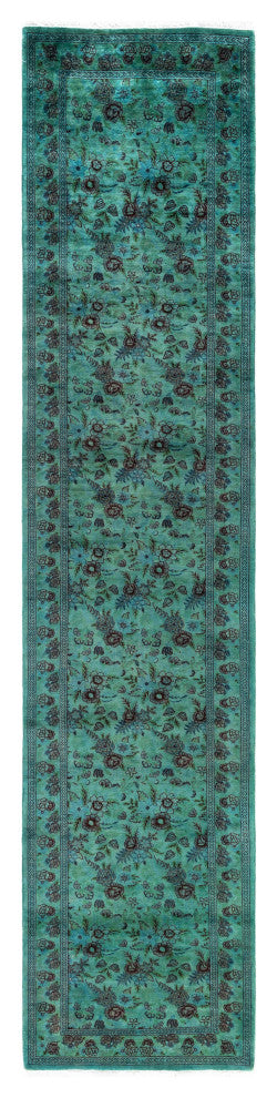 Overdyed One-of-a-Kind Hand-Knotted Area Rug Green, 2' 8" x 12' 1"