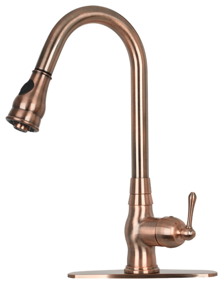Pull Down Kitchen Faucet With Deck Plate, Single Level Solid Brass Sink Faucets,