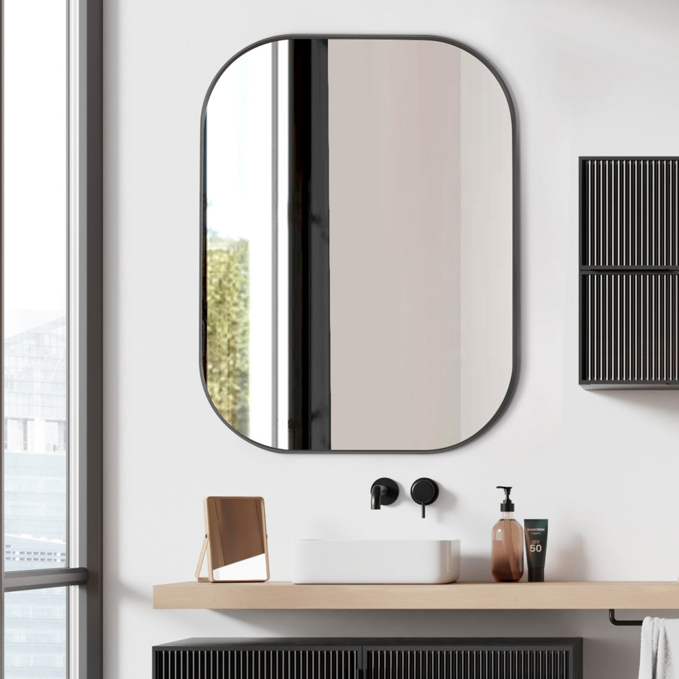 Trielle Rectangular Framed Bathroom Wall Mirror, Gunmetal, 24"