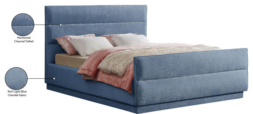 Paxton Chenille Fabric Upholstered Bed, Blue, King