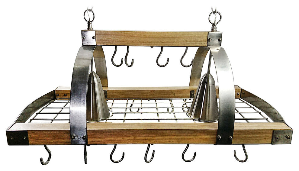 Elegant Designs 2-Light Kitchen Wood Pot Rack With Downlights