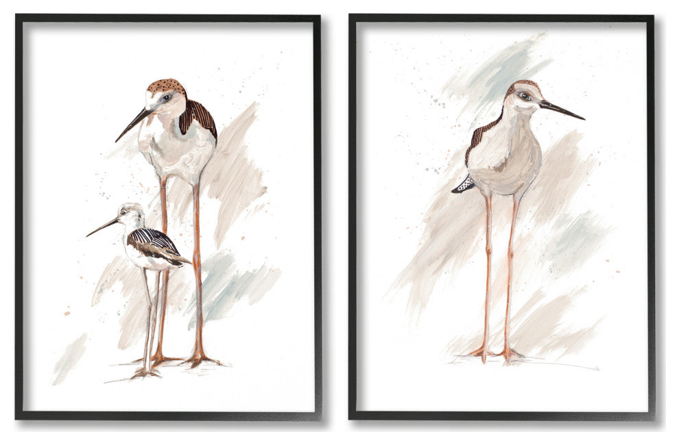 Sandpiper Bird Family Sunny Beach Coastal Bird , 2pc, each 11 x 14