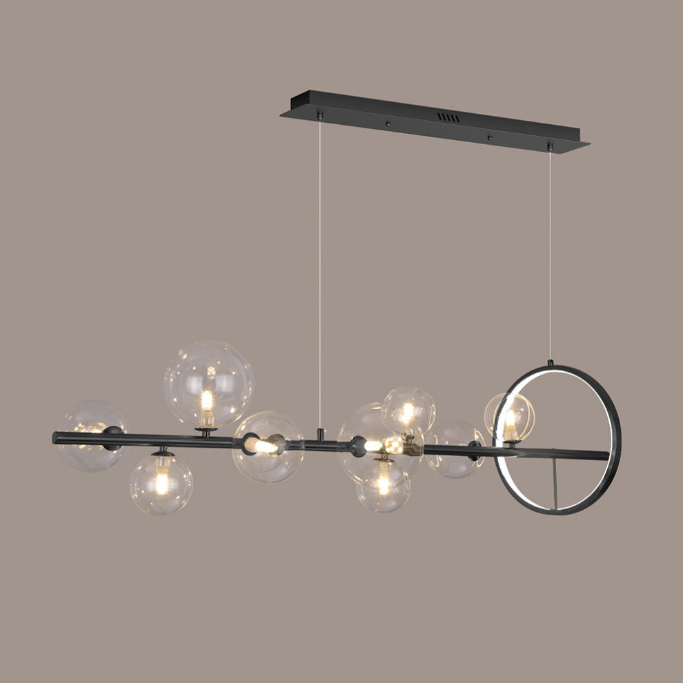 Bubi Modern Black Island Pendant Light for Kitchen 10-Light Globe Glass Shade