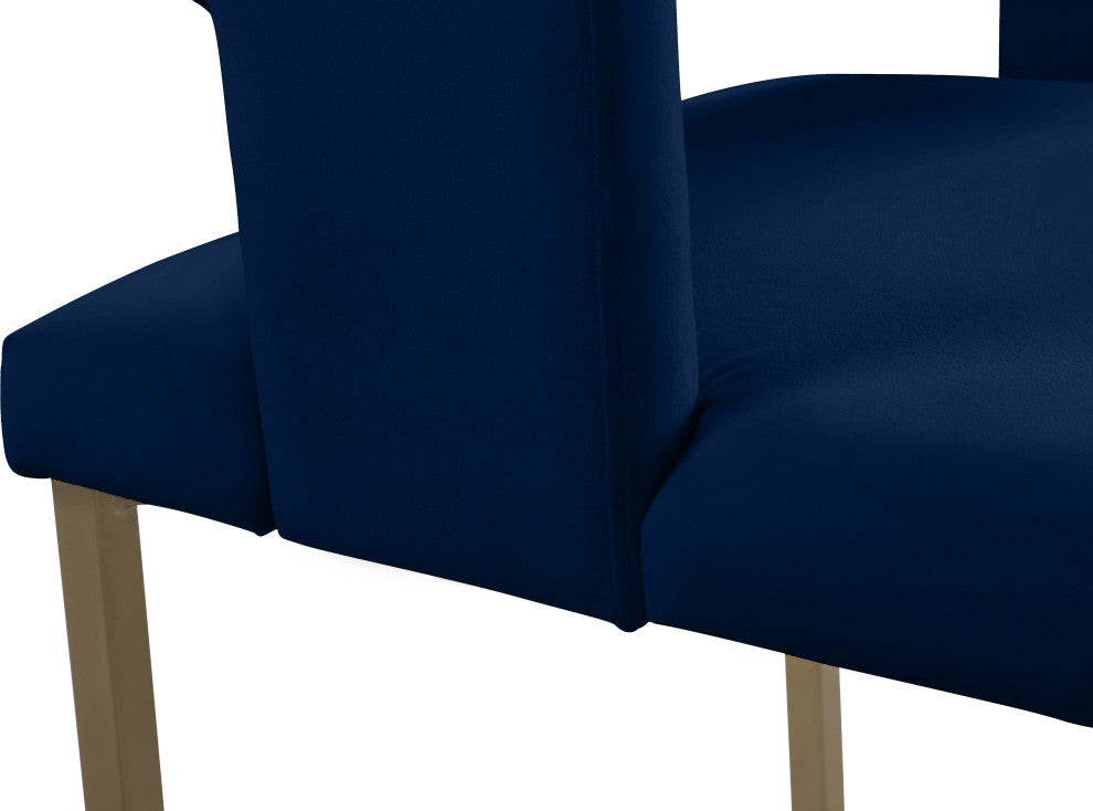 The Caleb Dining Chair, Navy and Brushed Gold, Velvet and Iron, Set of 2