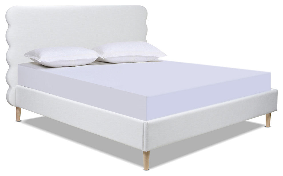 Stockholm Modern Wavy Headboard Platform Bed, Antique White Polyester, King
