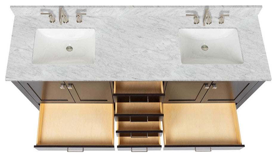 ARIEL Cambridge 73" Rectangle Sinks Bath Vanity Carrara Marble