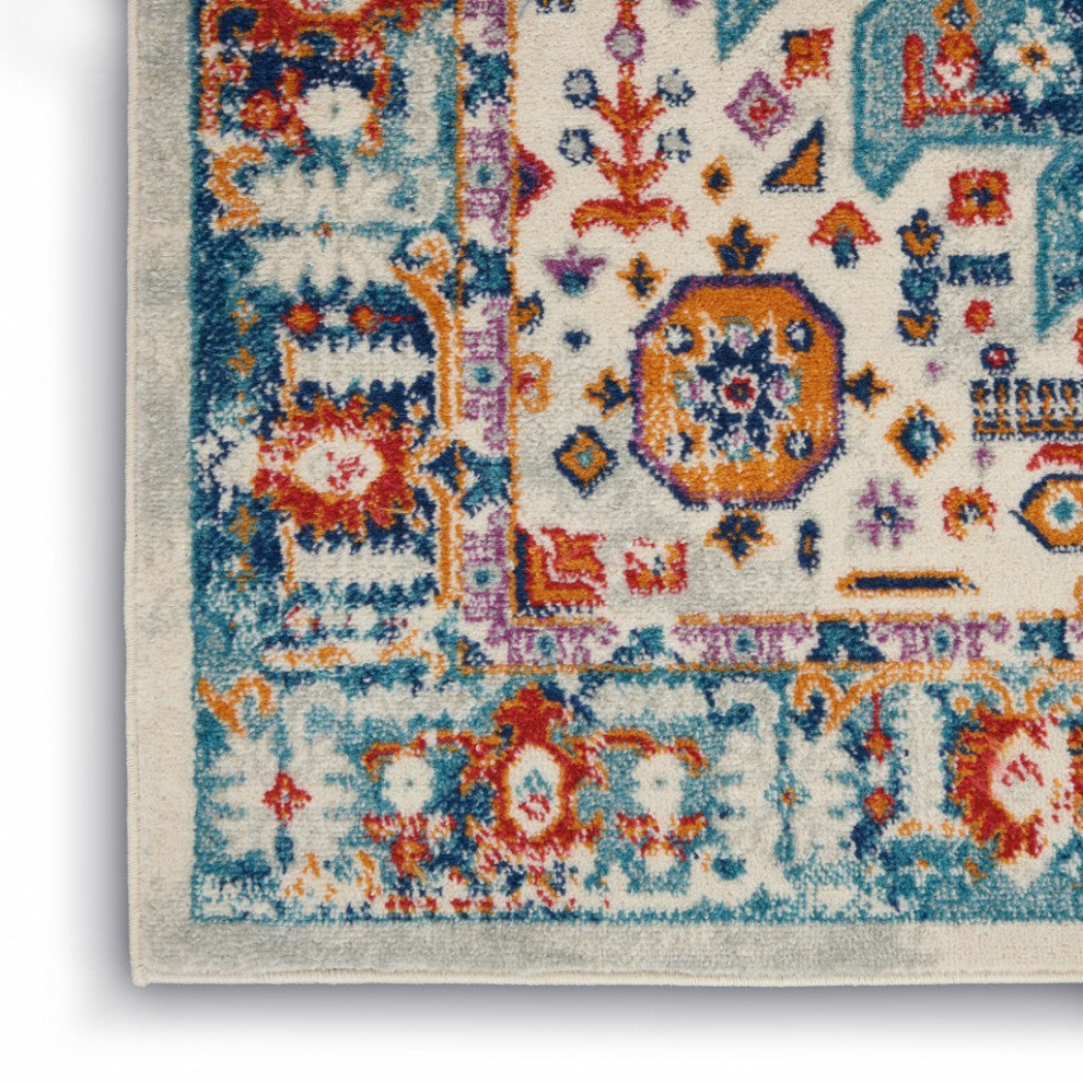 5' X 7' Blue And Ivory Power Loom Area Rug