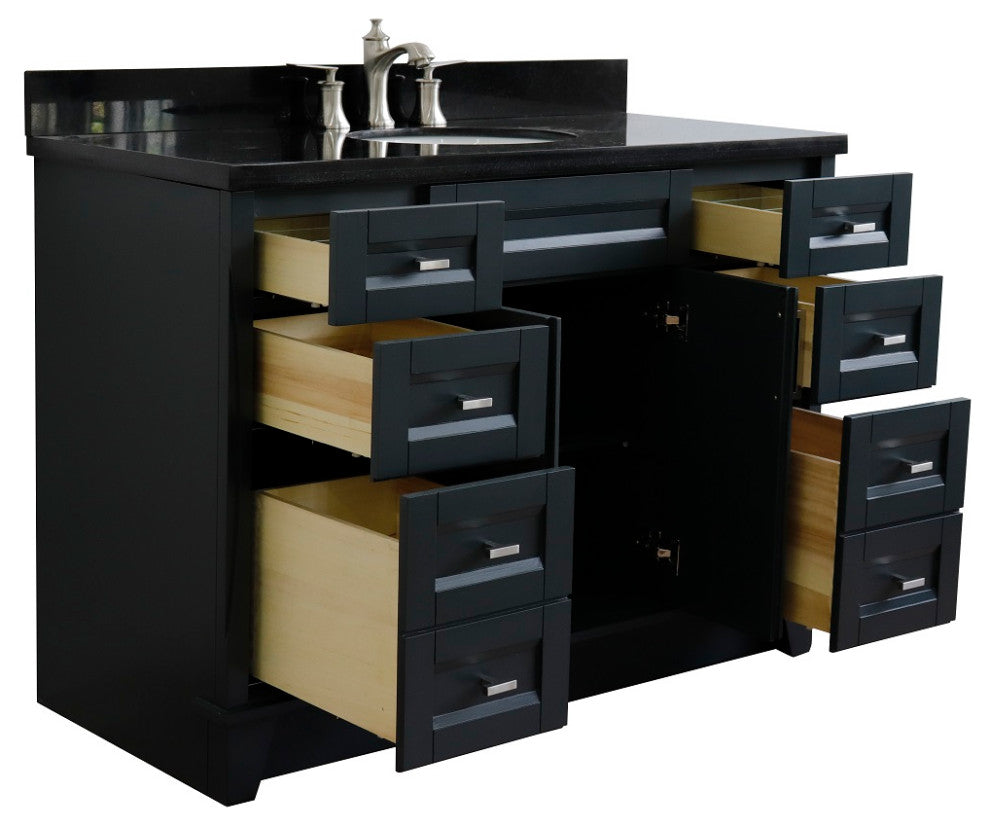 49" Single Sink Vanity, Dark Gray Finish With Black Galaxy Granite