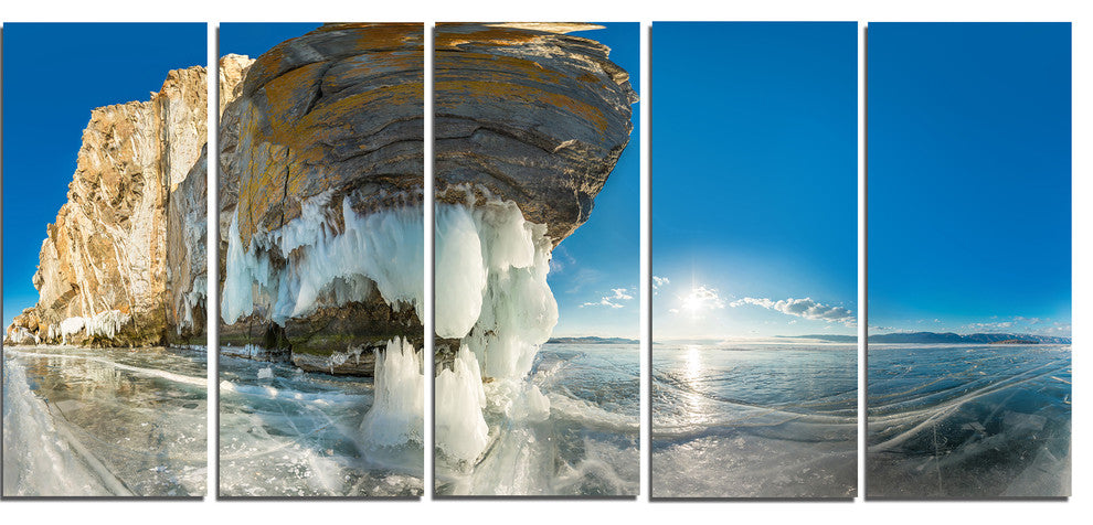 Rock on Olkhon Island in Baikal Lake, Landscape Canvas Print, 60"x28", 5 Panels