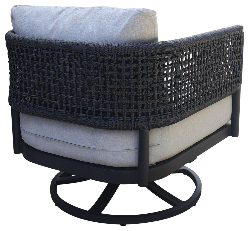 Outdoor Patio Woven Abaca Rope Swivel Rocking Chair with Cushion