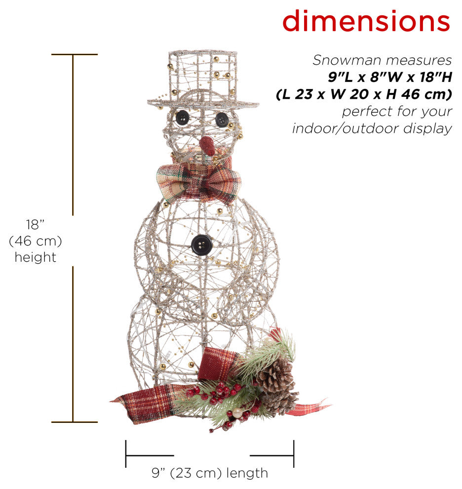 Gold Wire Snowman DÃ©cor with Warm White LED Lights, 9"l X 8"w X 18"h (Small)